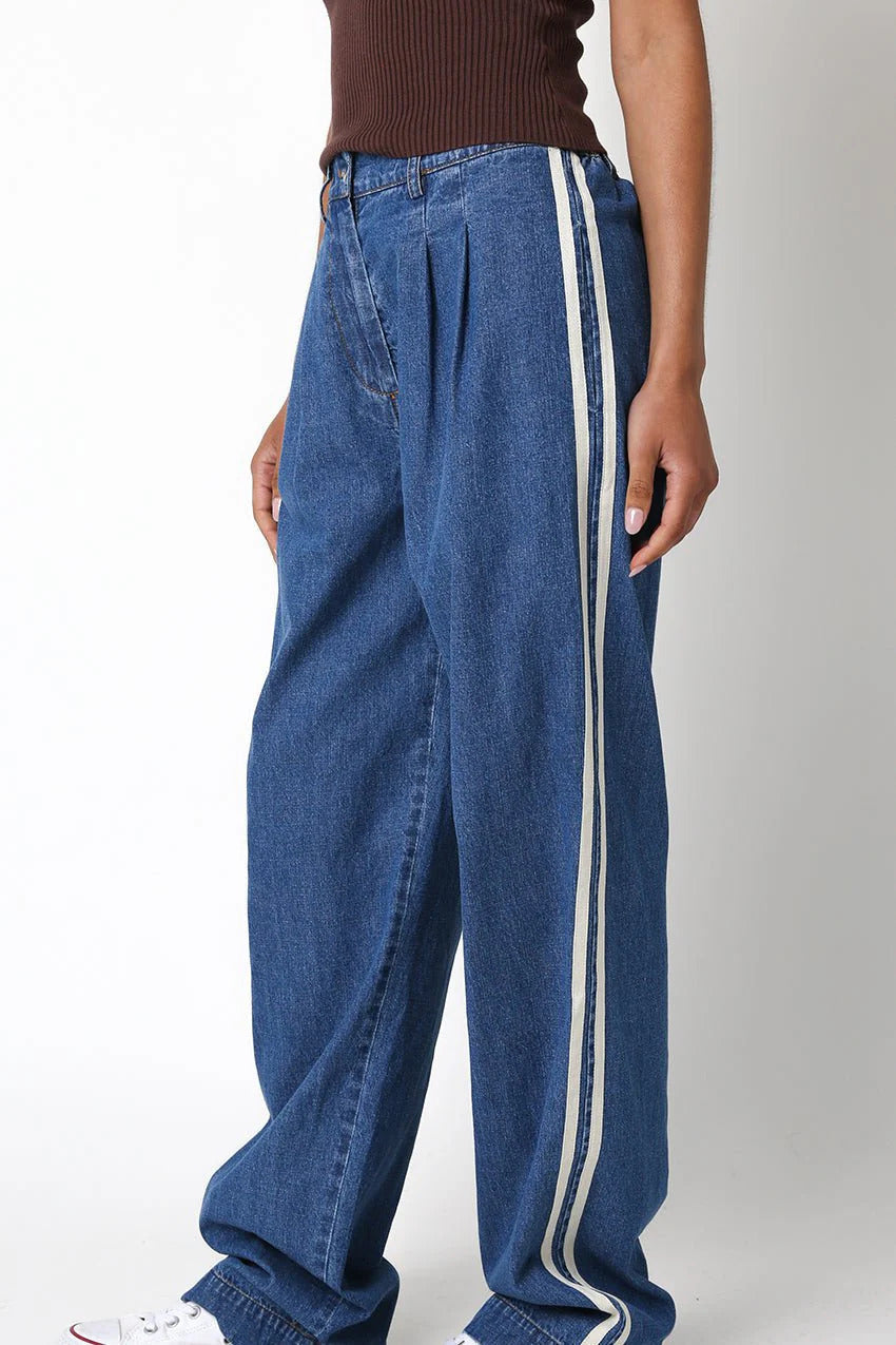 Ruby & Jenna Women's Denim Side Stripe Pant