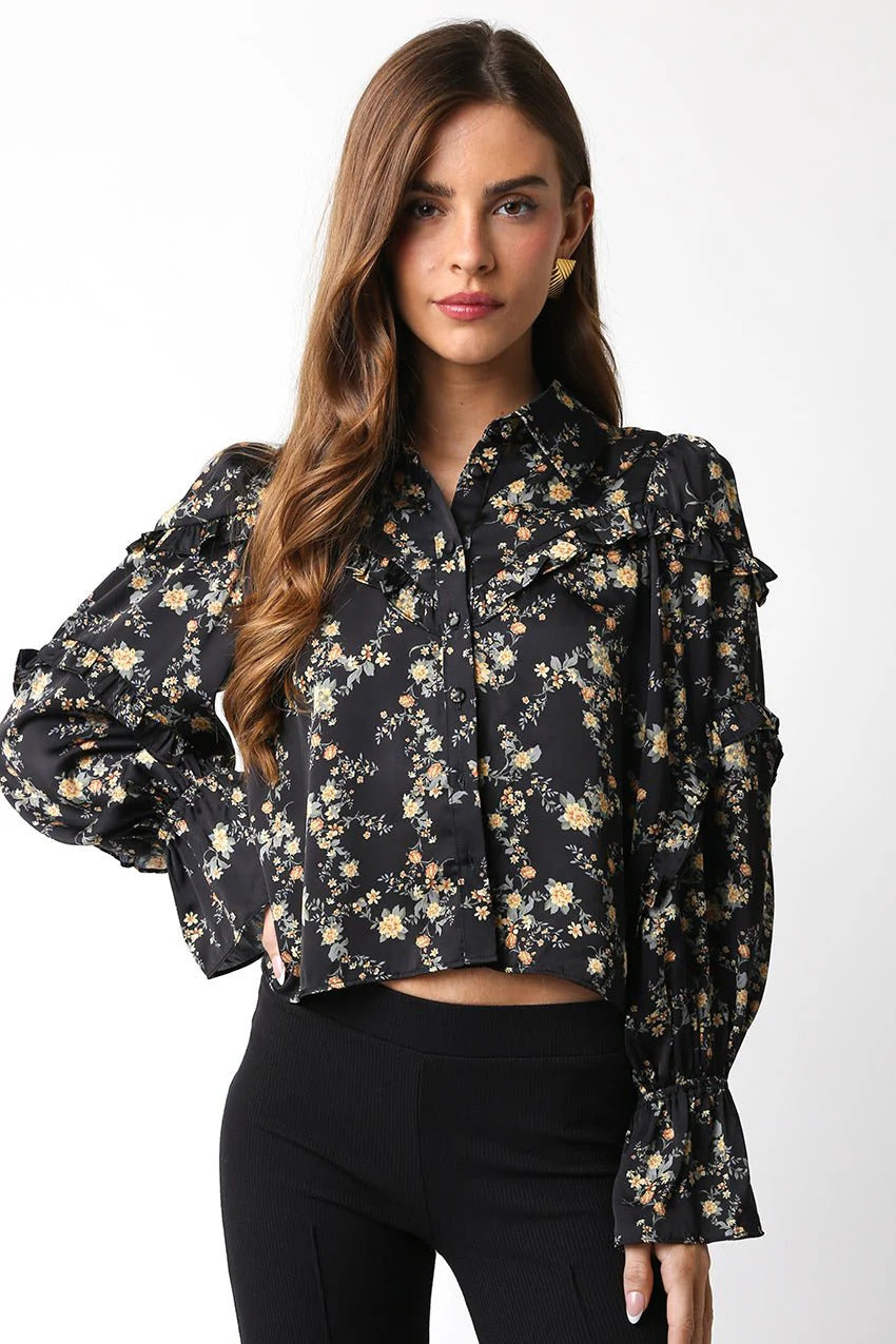 Ruby & Jenna Women's Floral Ruffle Blouse
