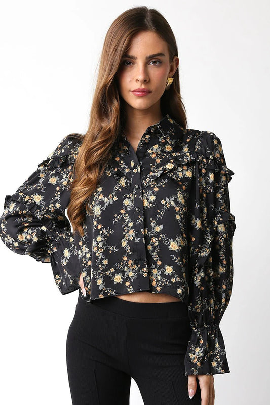 Ruby & Jenna Women's Floral Ruffle Blouse