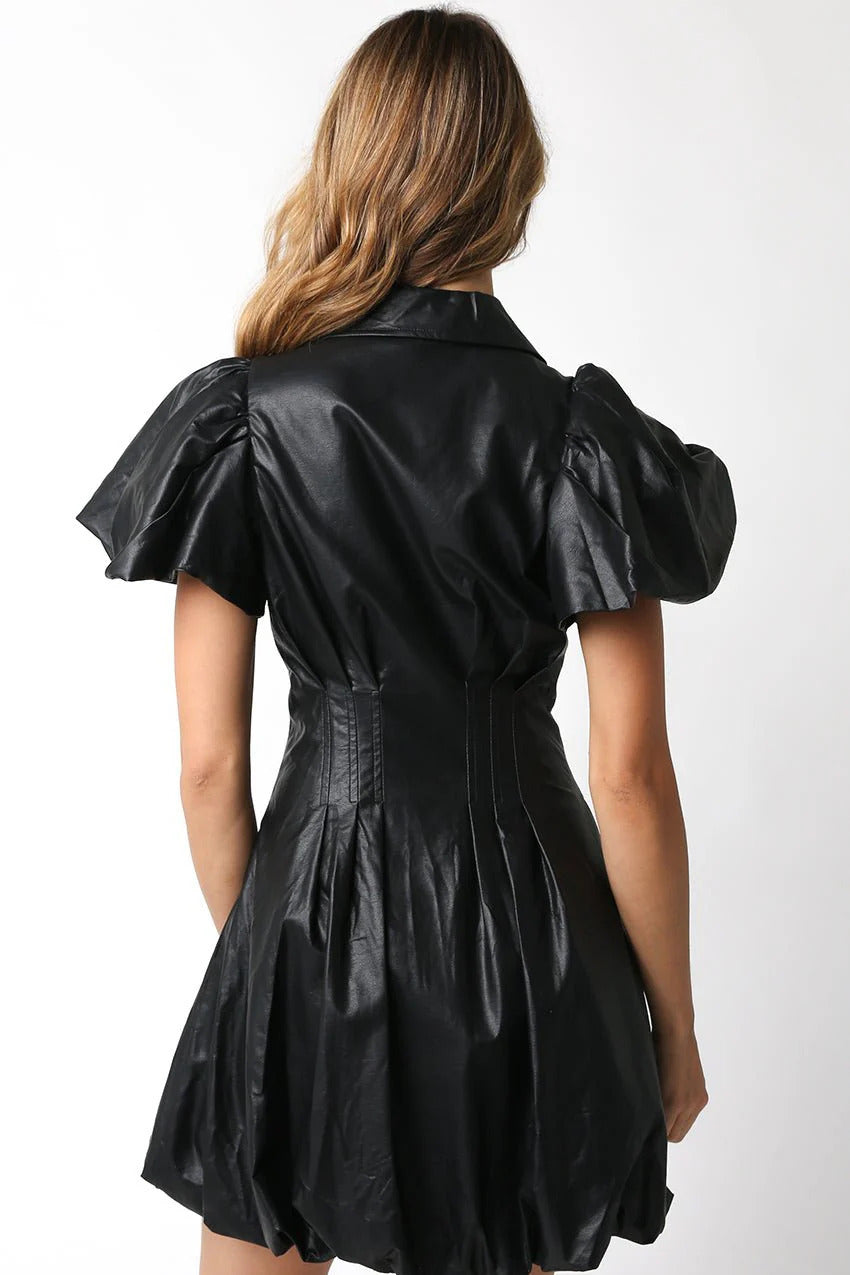 Ruby & Jenna Women's Faux Leather Zipper Bubble Dress