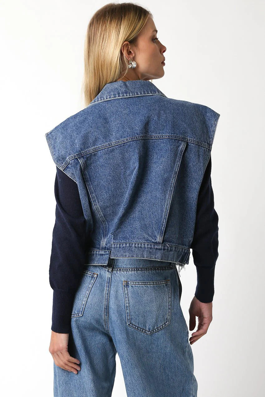 Ruby & Jenna Women's Crop Denim Vest