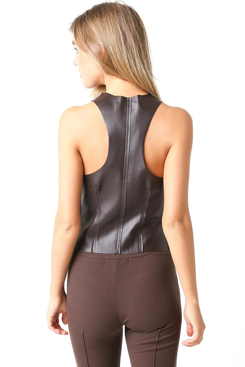 Ruby & Jenna Women's Leather Zip Up Vest