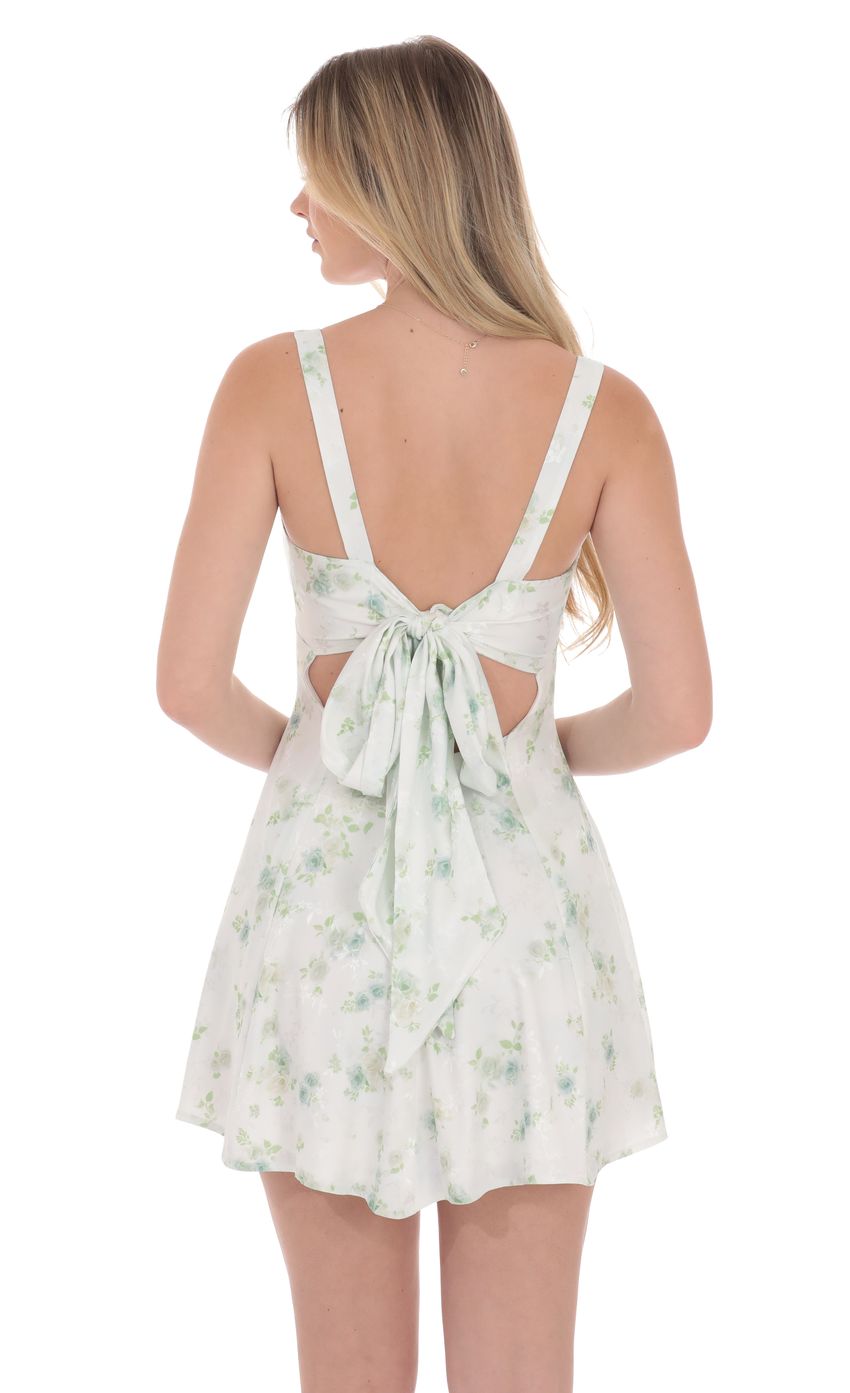 Lucy in the Sky Floral Jacquard Bow Tie A-Line Dress in Pastel Green