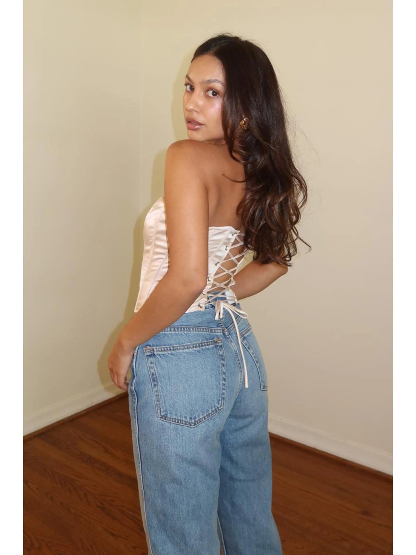 Ruby & Jenna Women's Satin Back Lace Up Corset