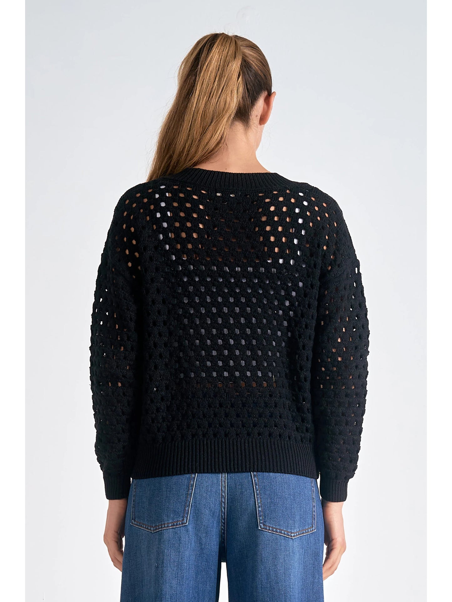 Ruby & Jenna Women's Zip Up Hole Sweater