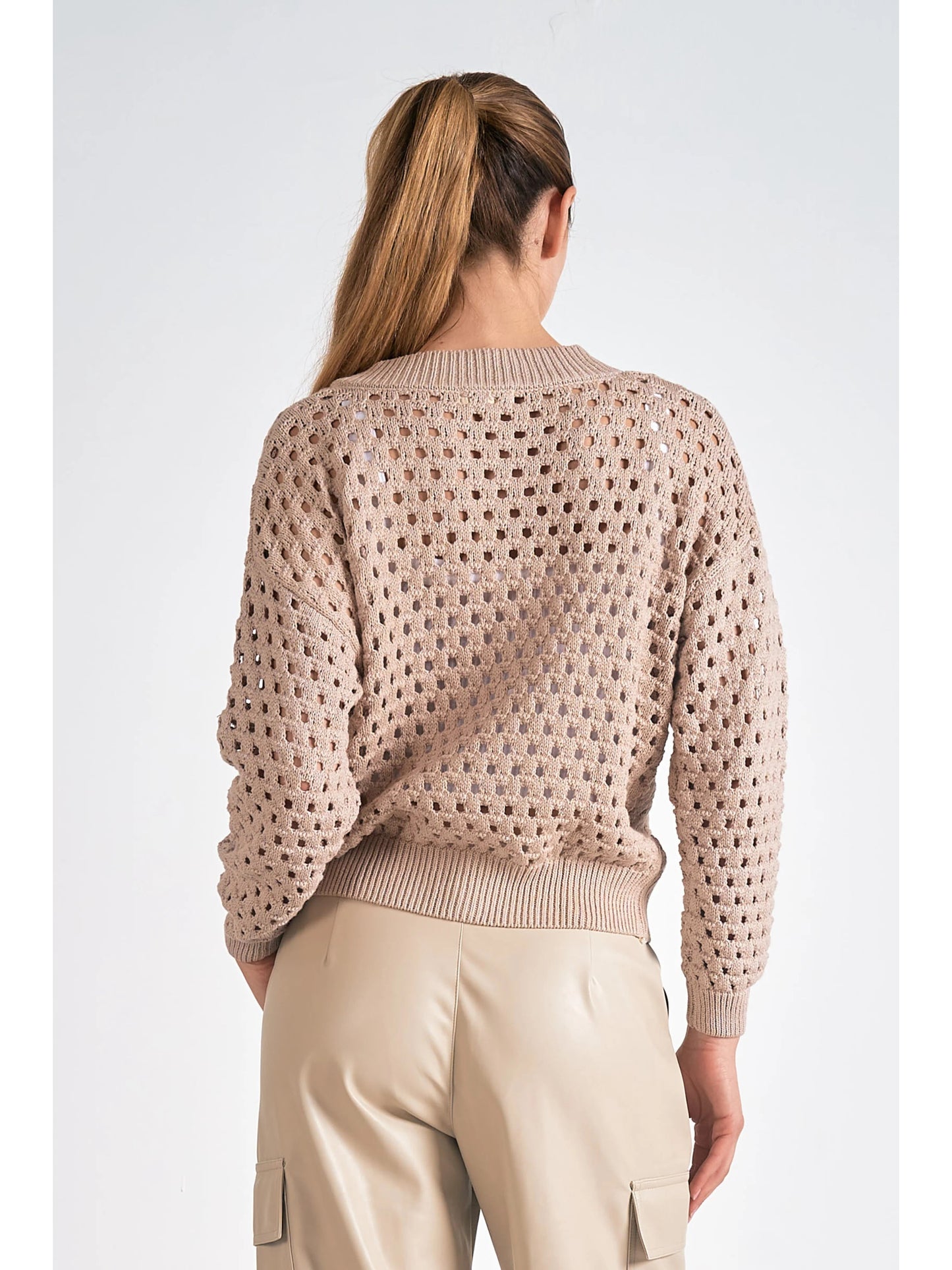 Ruby & Jenna Women's Zip Up Hole Sweater