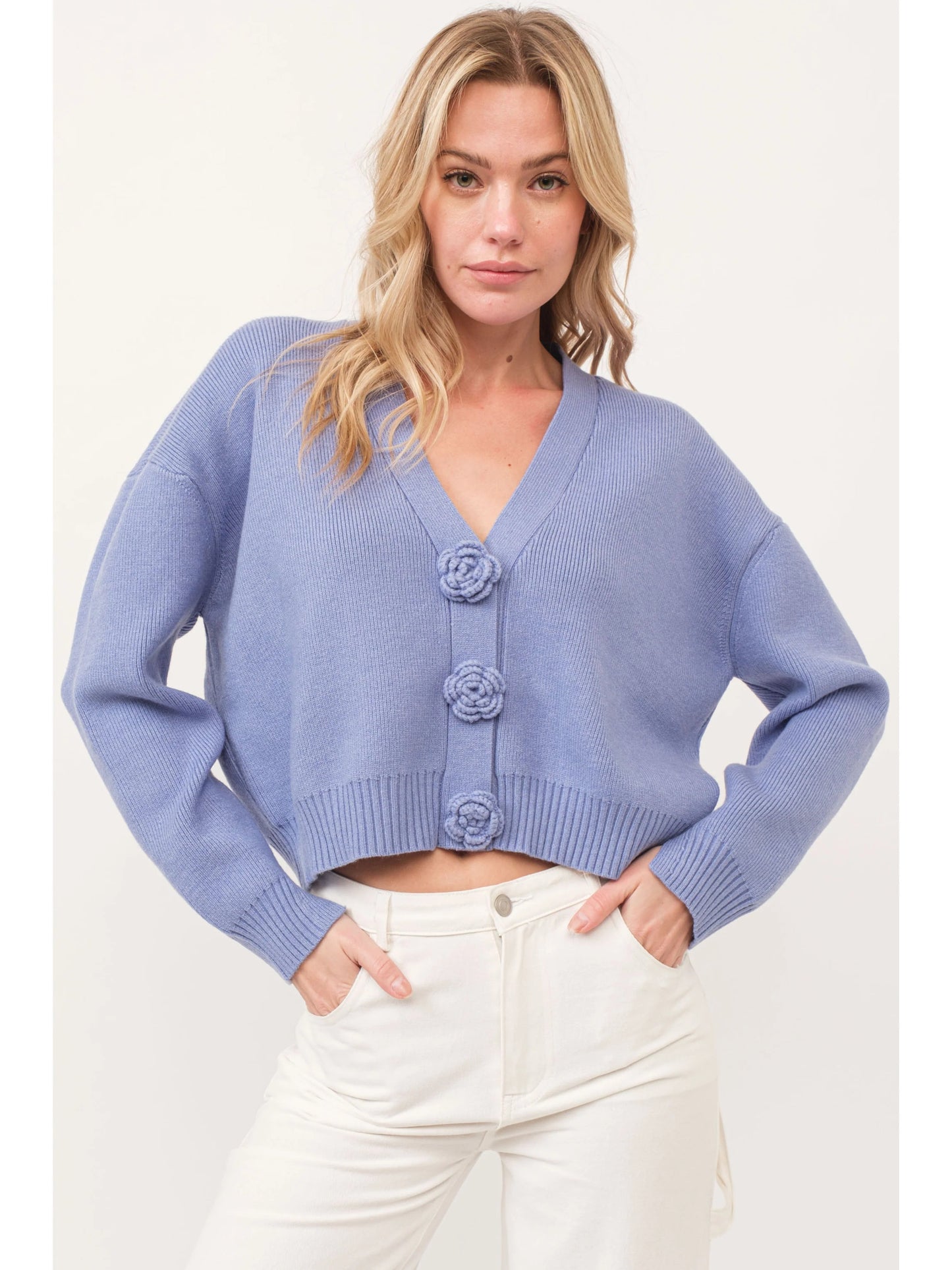 Ruby & Jenna Women's Knit Floral Detail Cardigan