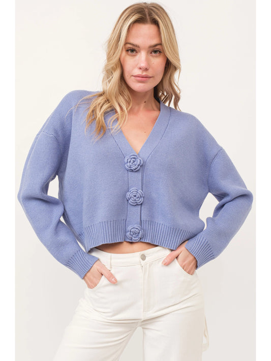 Ruby & Jenna Women's Knit Floral Detail Cardigan