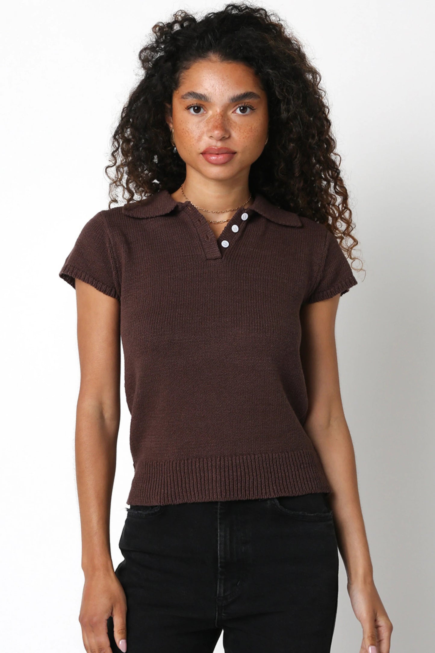 Ruby & Jenna Women's Collared Knit Top