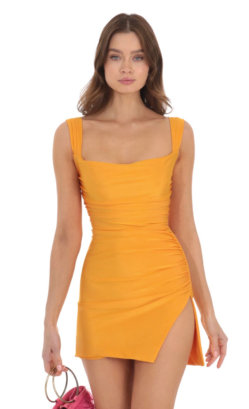 Lucy in the Sky Ruched Bodycon Dress in Orange