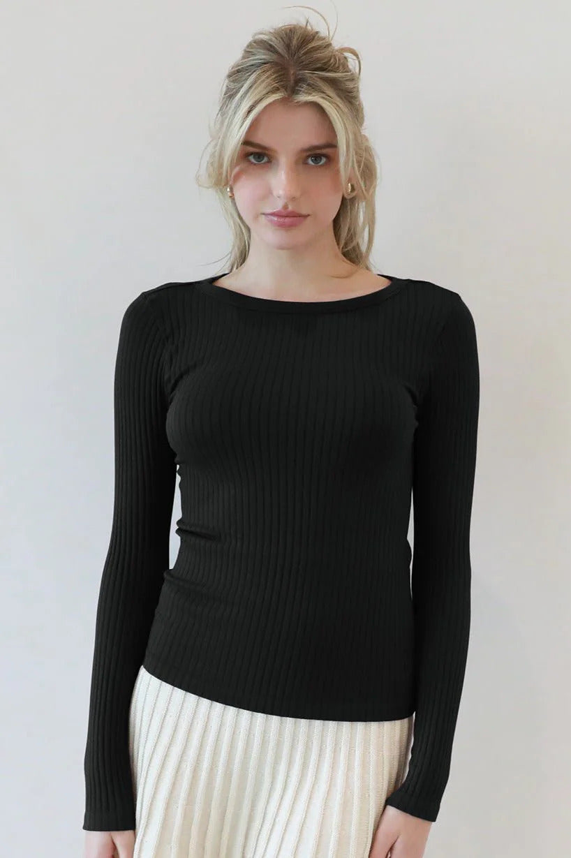 Ruby & Jenna Women's Wide Rib Crew Neck Top