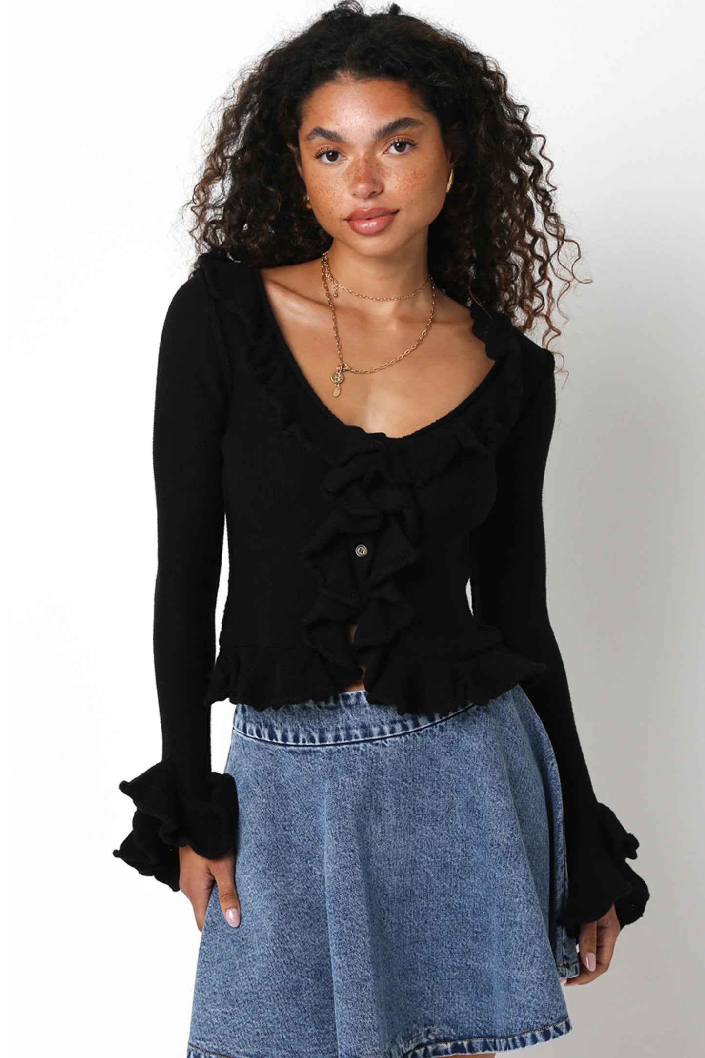 Ruby & Jenna Women's Ruffled Cardigan