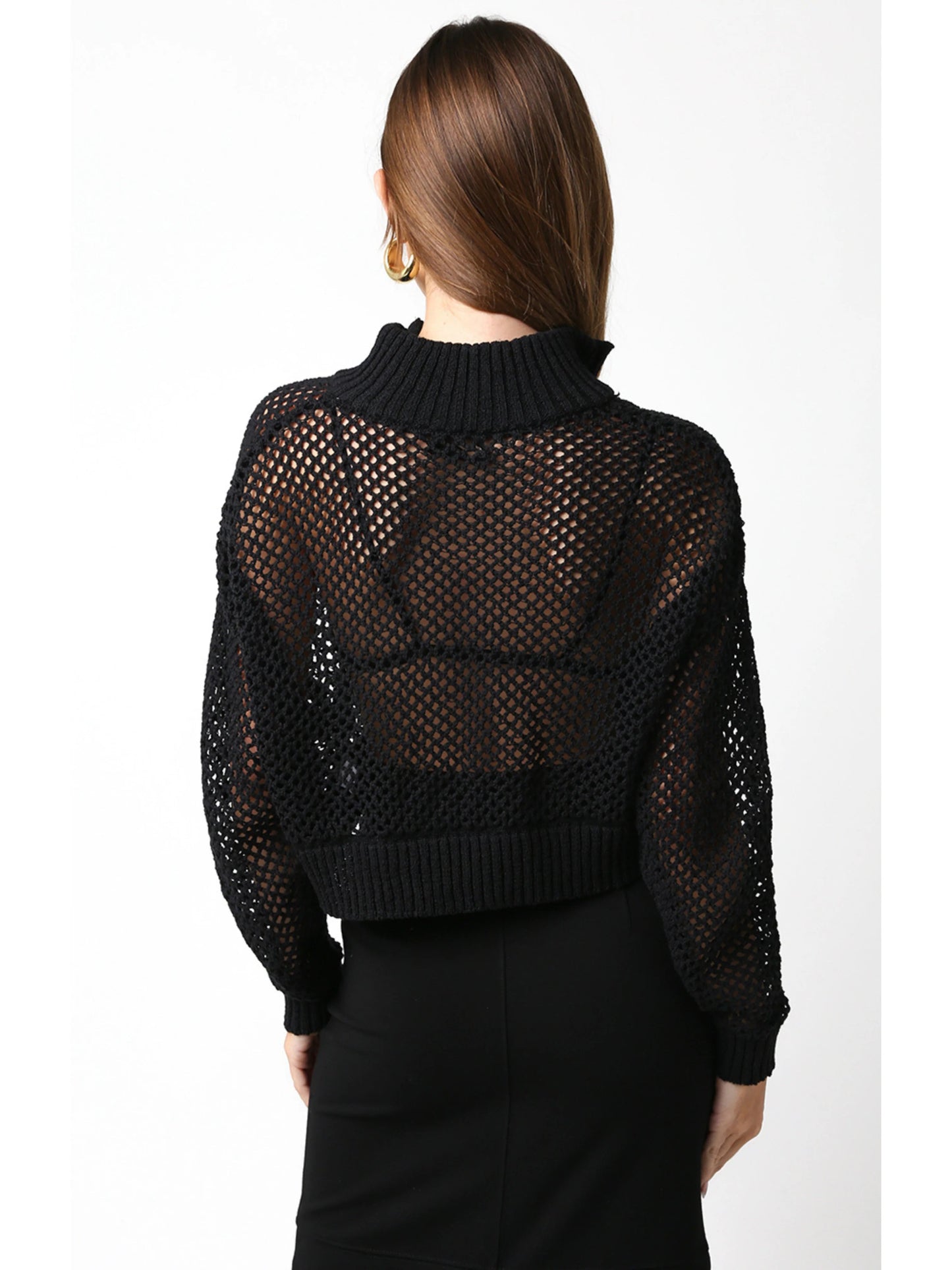 Ruby & Jenna Women's Half Zip Crop Crochet Sweater