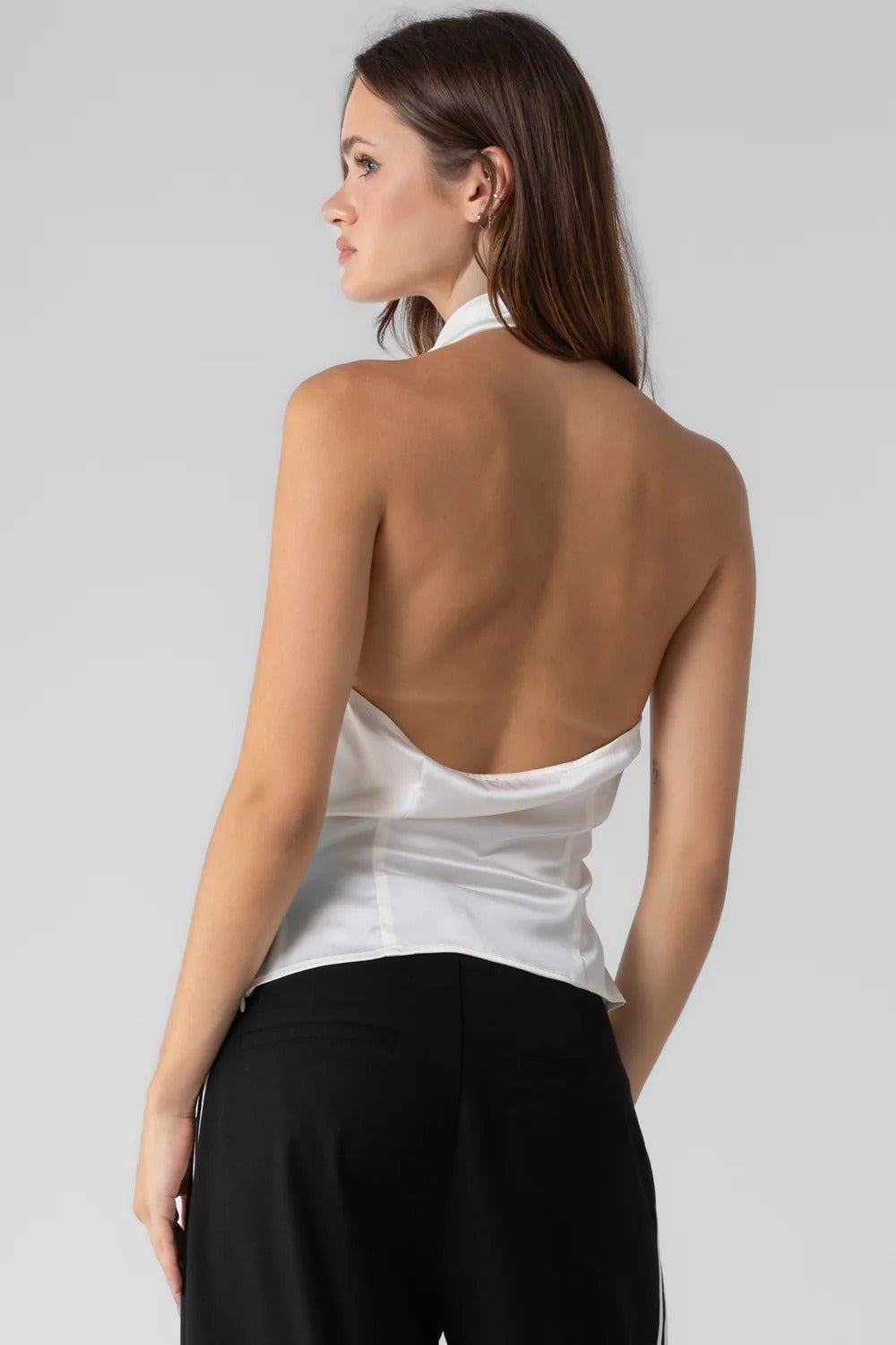 Ruby & Jenna Women's Satin Cowl Neck Halter Top