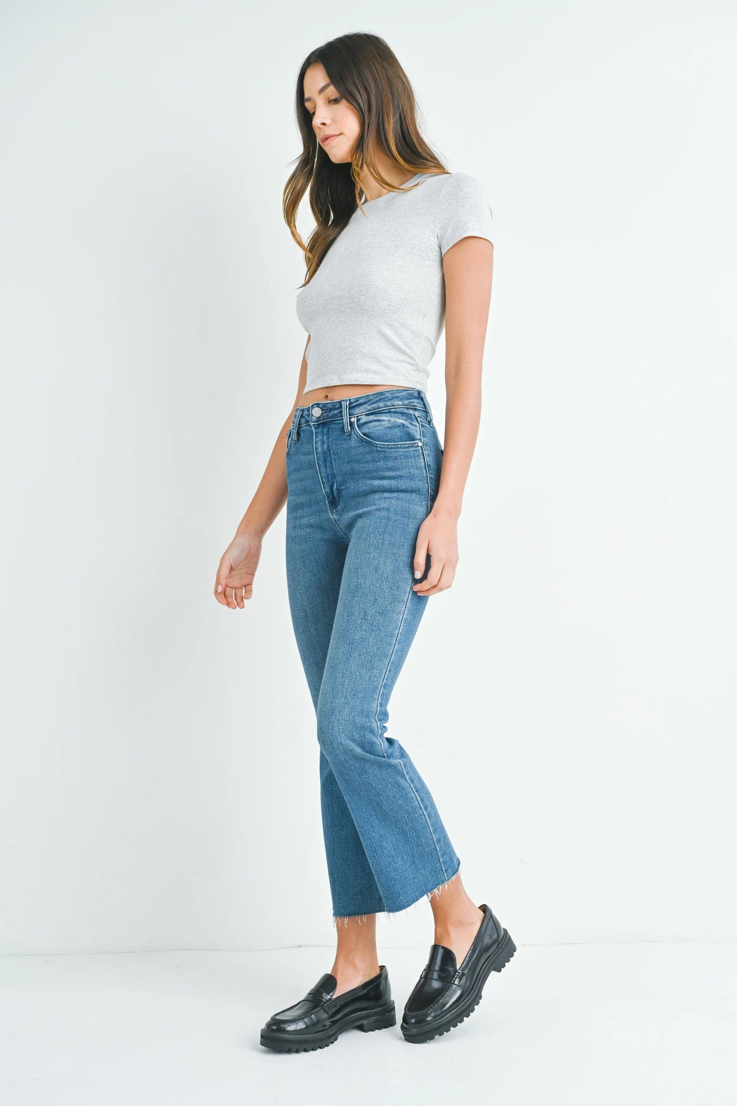 Ruby & Jenna Women's Just Black- High Rise Crop Flare