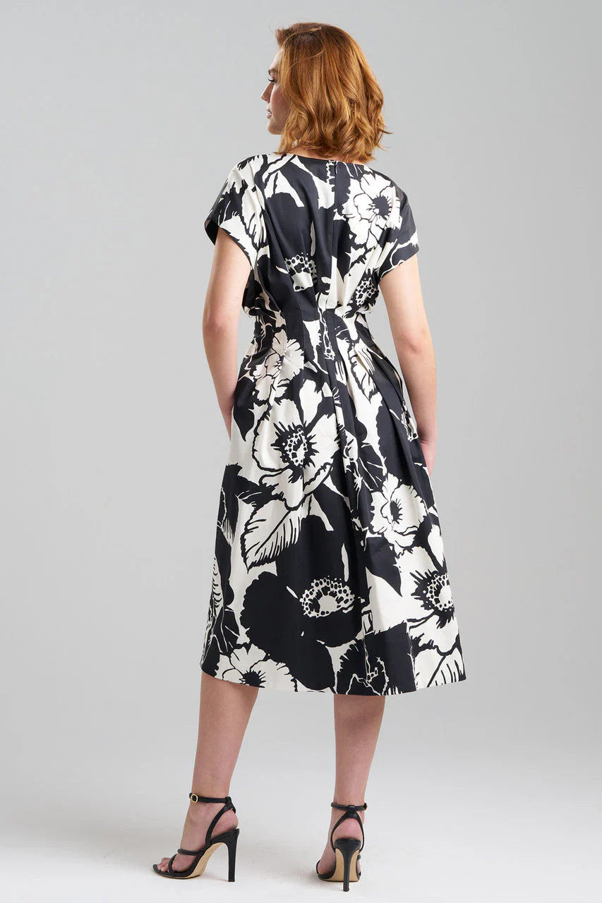 NATORI Cote D'Azur Cotton Chino Fit & Flare Pleated Dress - Cream/Black