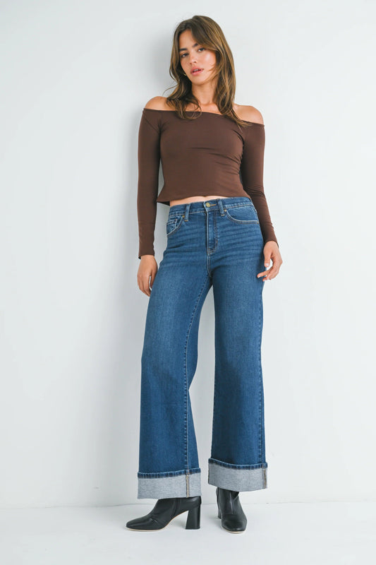 Ruby & Jenna Women's Just Black - Cuffed Palazzo Jean