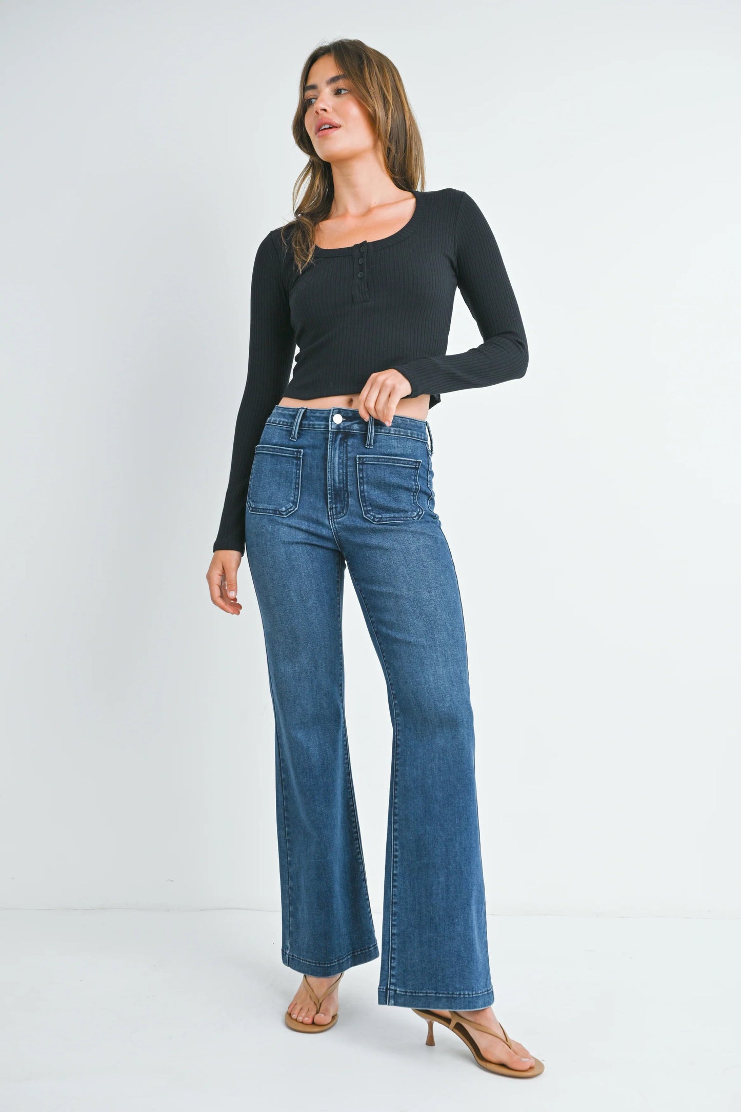 Ruby & Jenna Women's Just Black - Mini Patch Pocket Flare