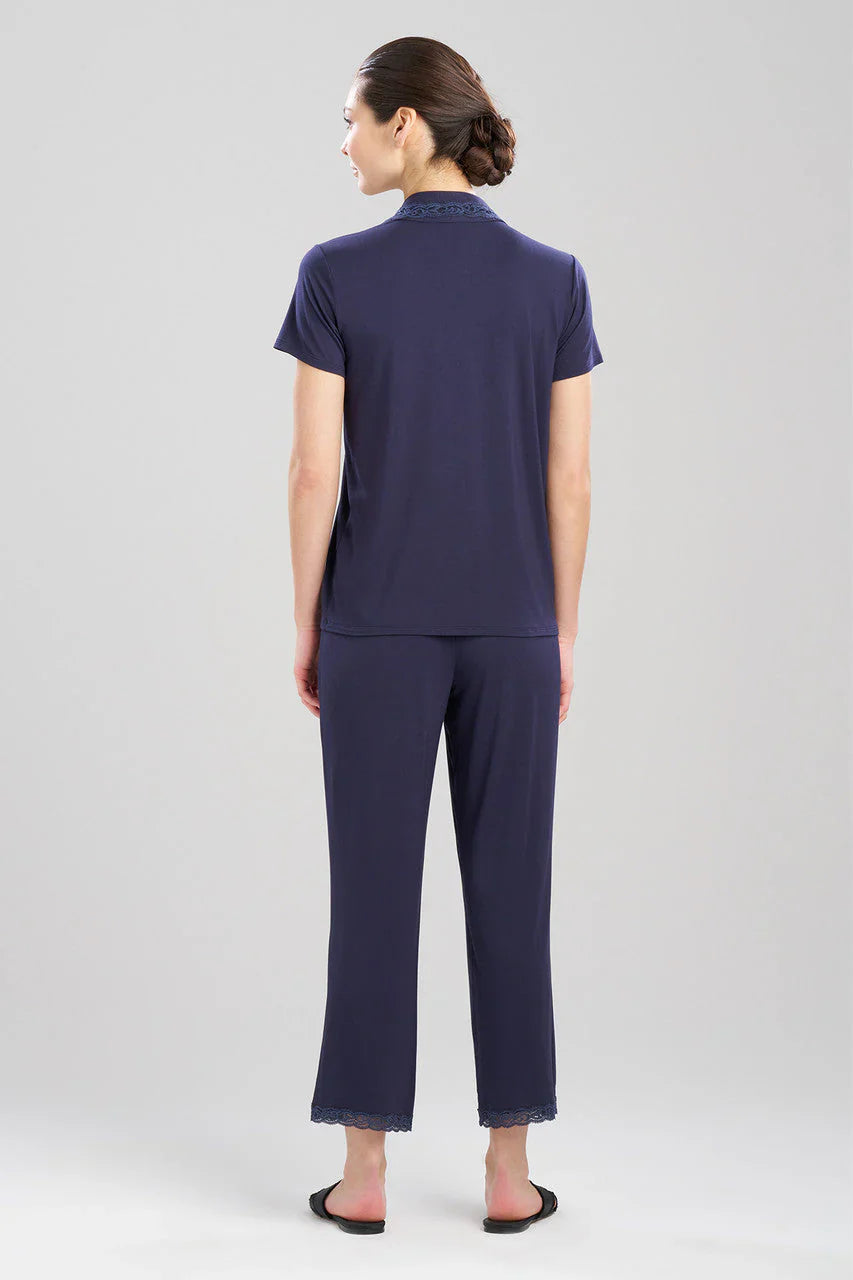 Natori Feathers Essentials Lenzing Ecovero Viscose Lace Applique Trim PJ - Night Blue