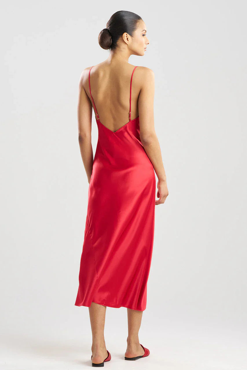 Natori Glamour V-Neck Slip Dress - Brocade Red
