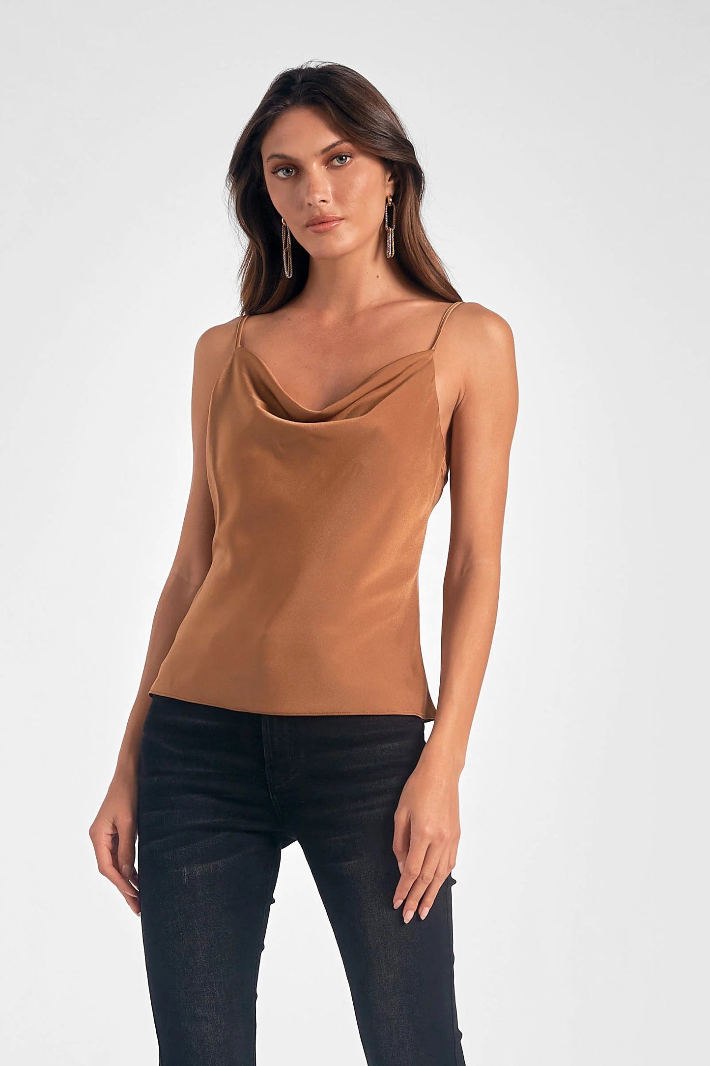 Ruby & Jenna Women's Satin Cowl Neck Cami