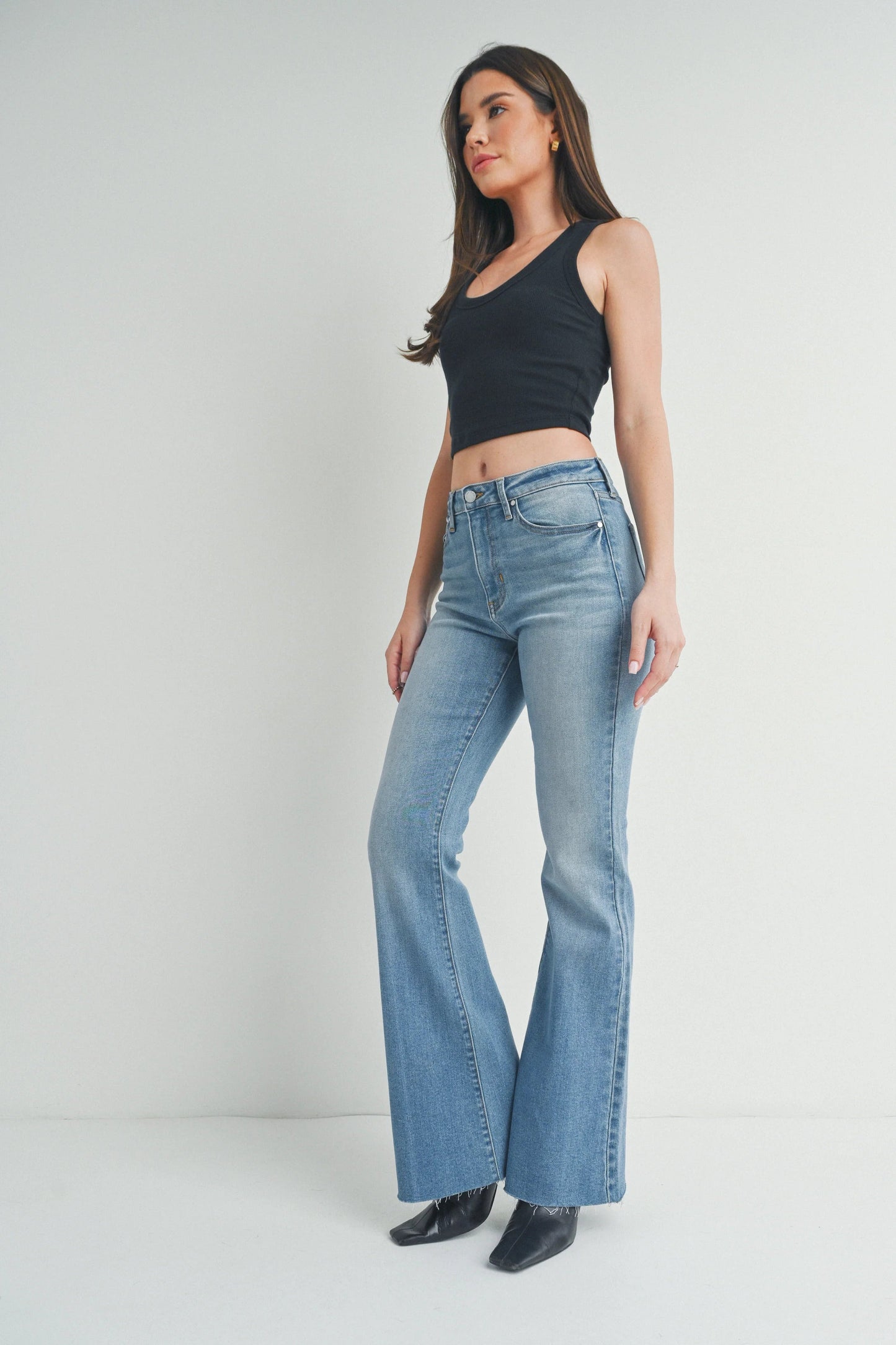 Ruby & Jenna Women's Just Black- Mid Rise Straight Bootcut