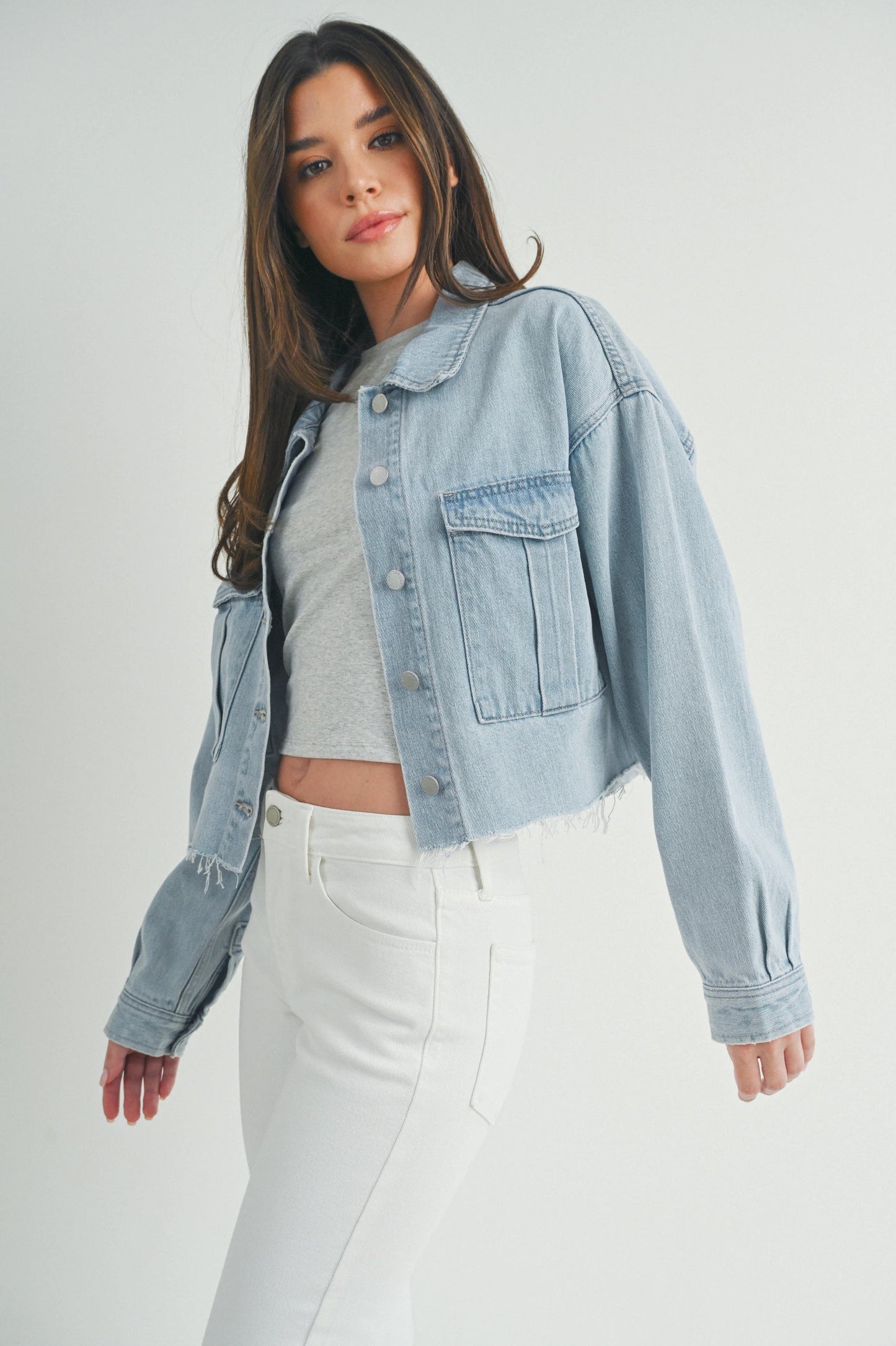 Ruby & Jenna Women's Cargo Denim Jacket