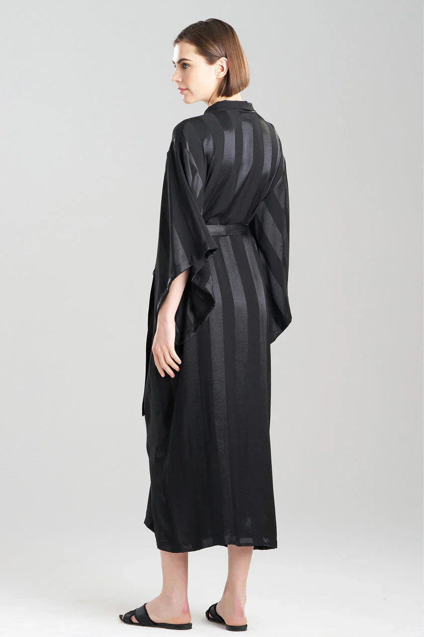 Natori Satin Jacquard Stripe Robe - Black