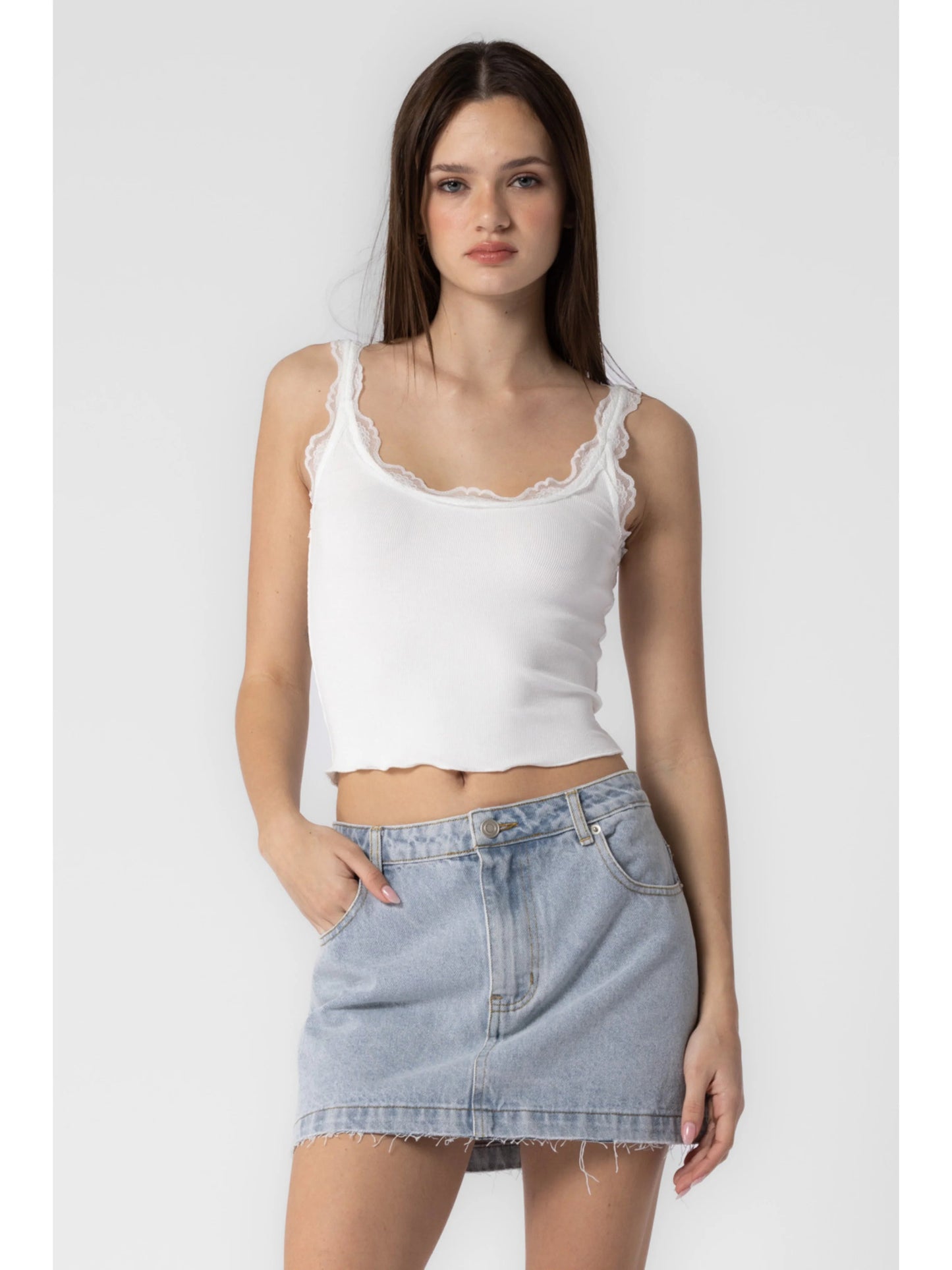 Ruby & Jenna Women's Ribbed Lace Tank Top