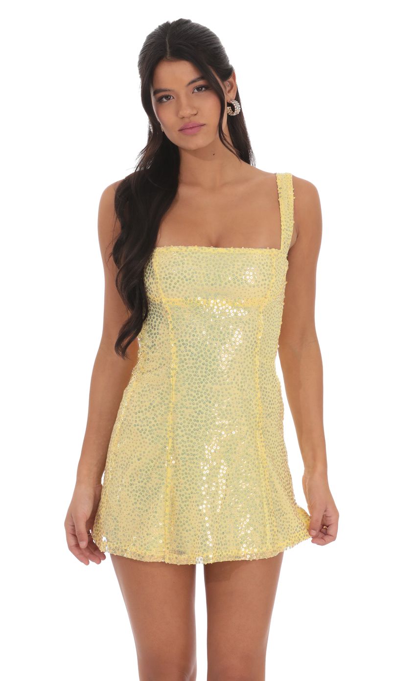 Lucy in the Sky Sequin Glitter Back Bow Bodycon Dress in Yellow