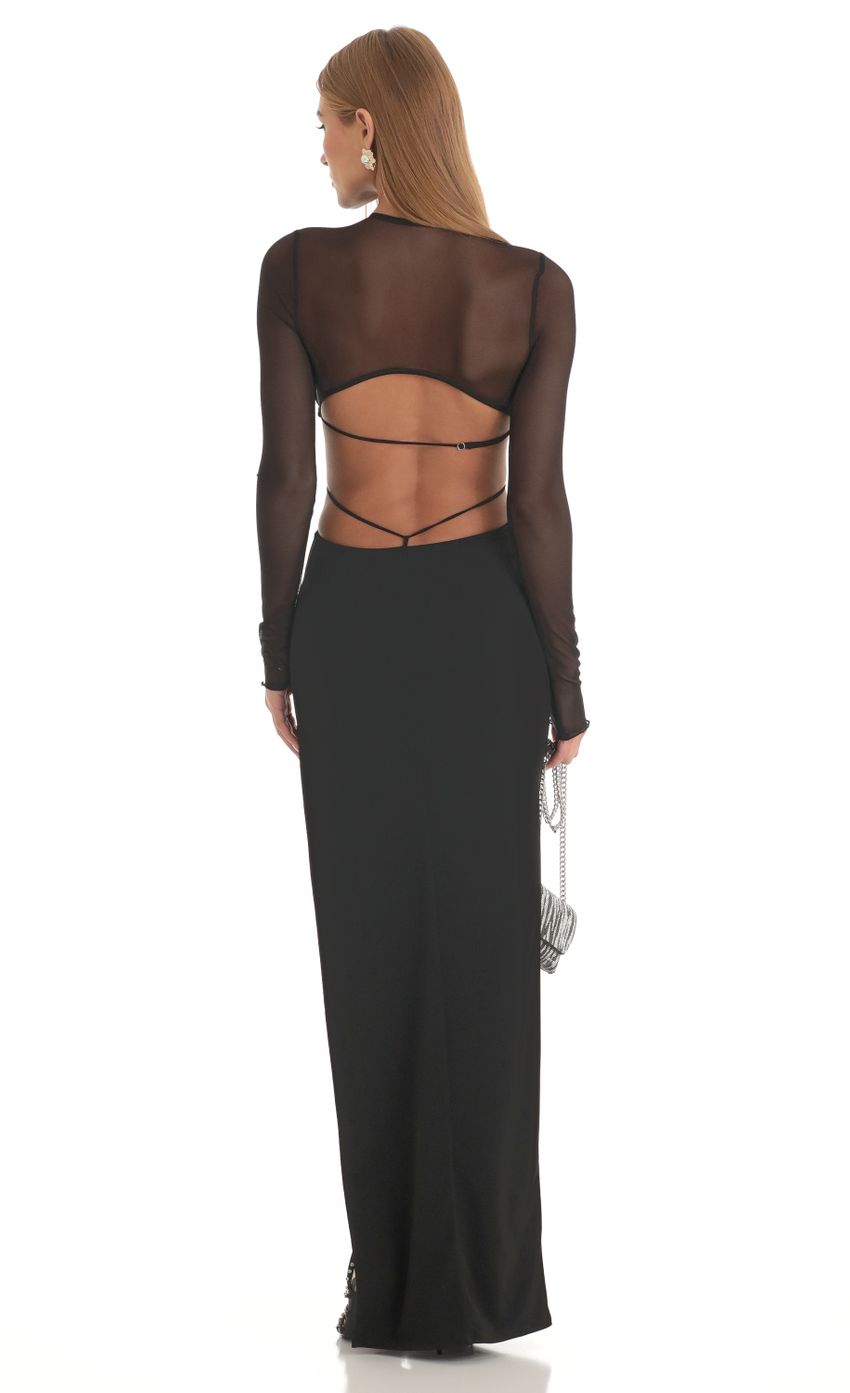 Lucy In The Sky Long Sleeve Sheer Back Dress in Black