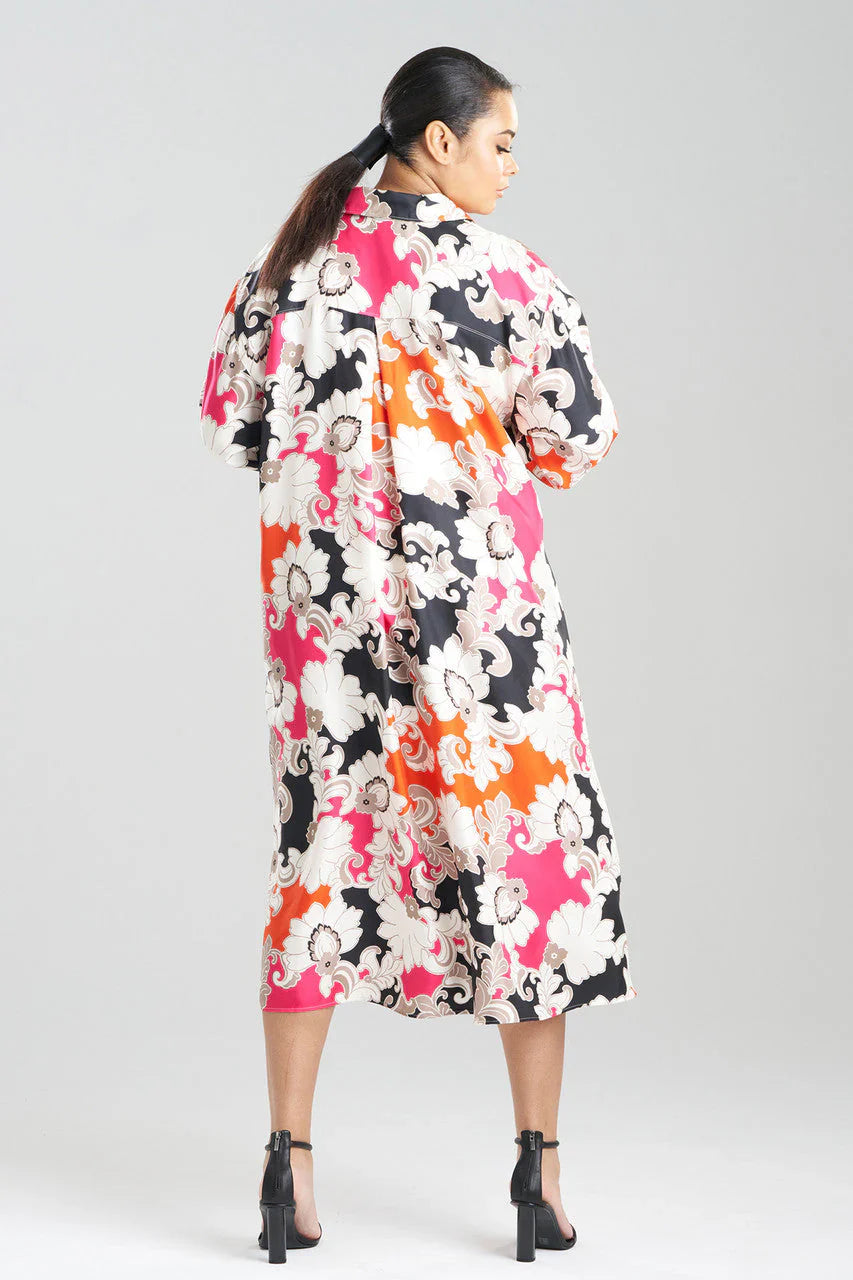 NATORI Cressida Printed Silk Twill Oversized Shirtdress