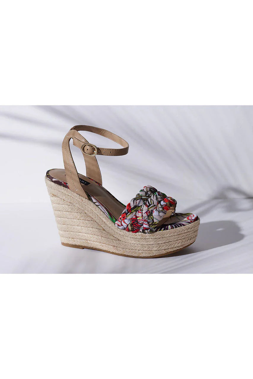 Natori Rae Tropical Braided Wedge Sandals - Natural