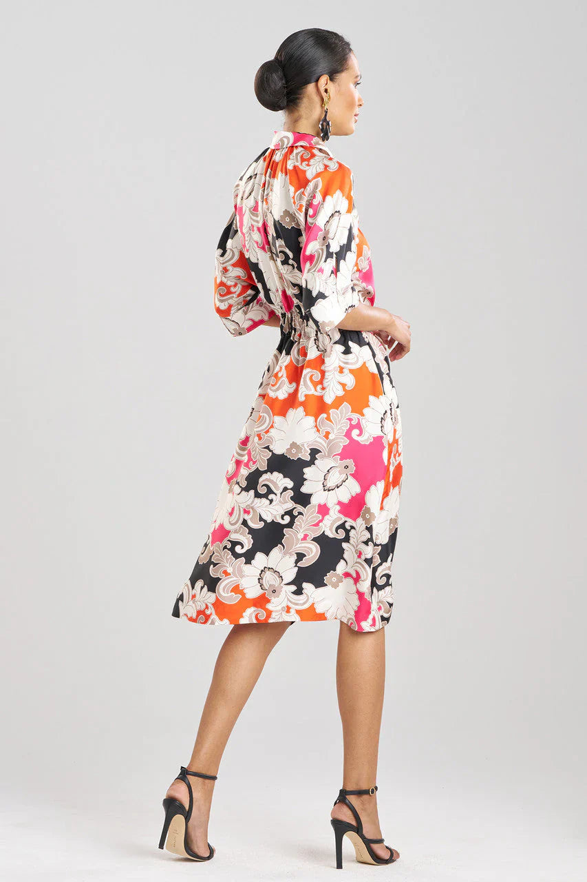 NATORI Cressida Printed Silk Twill Belted Shirtdress