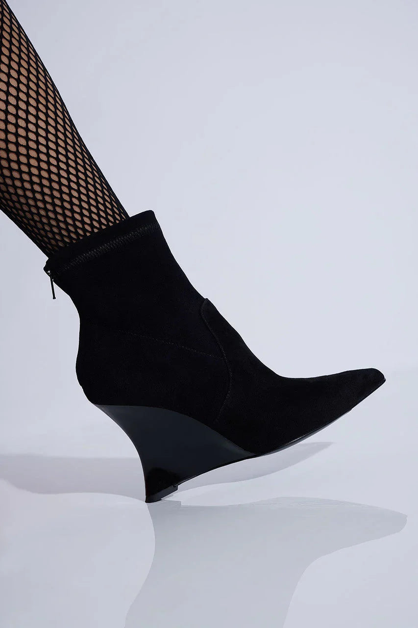 Natori Neko Luxe Leopard Satin Wedge Ankle Boot - Black