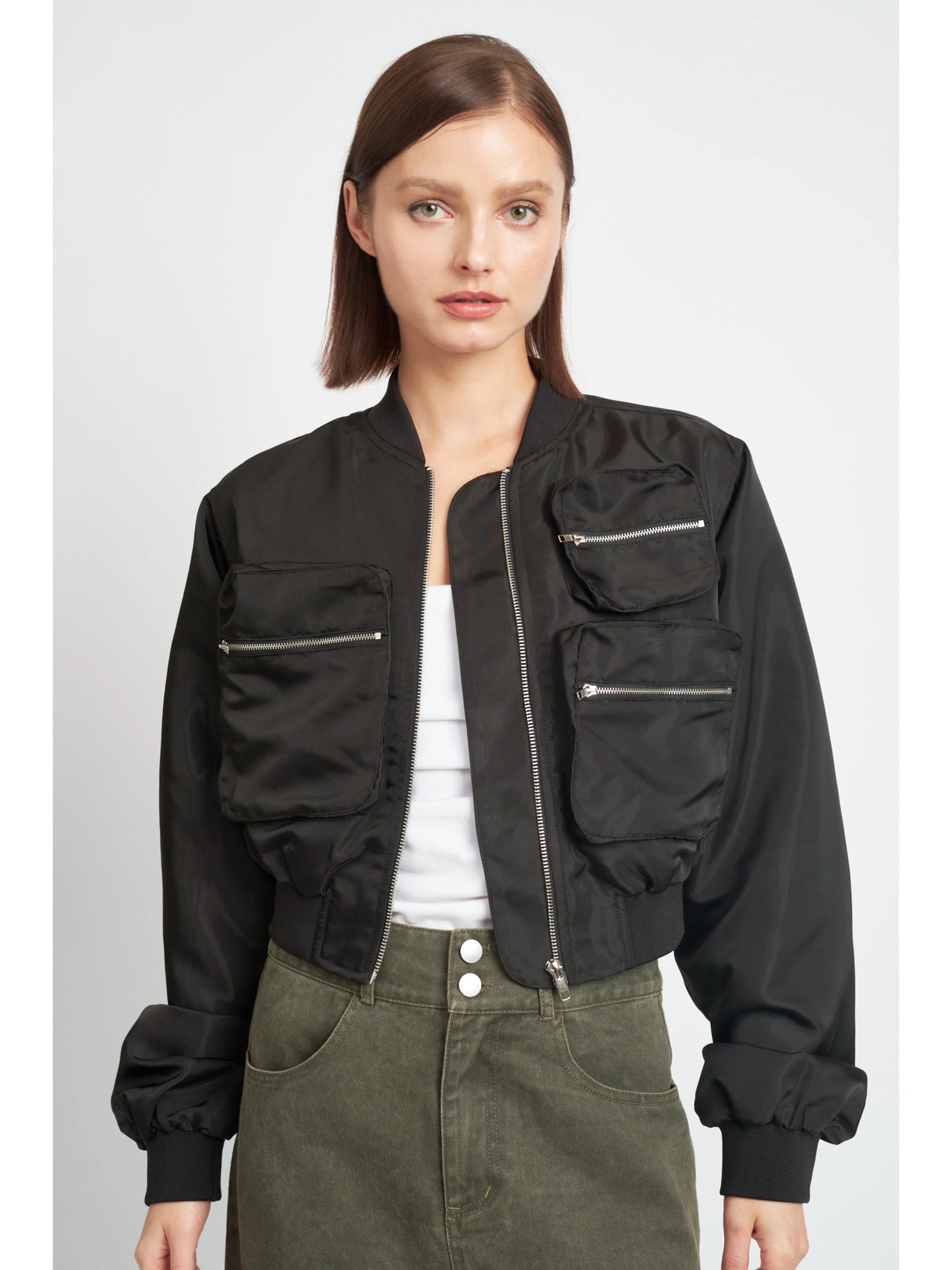Ruby & Jenna Women's Cropped Bomber Jacket