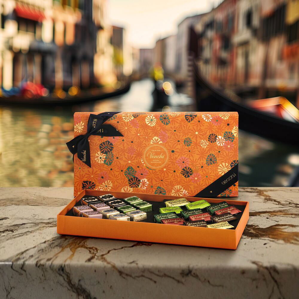 Venchi Orange Murrine Gift Box with Cremino and Gianduiotto 8.67 oz