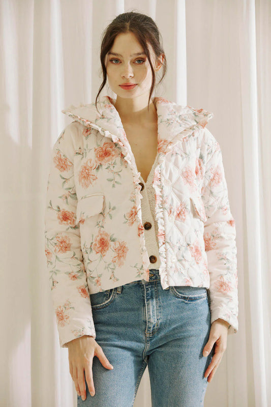 Ruby & Jenna Women's Floral Puffer Jacket