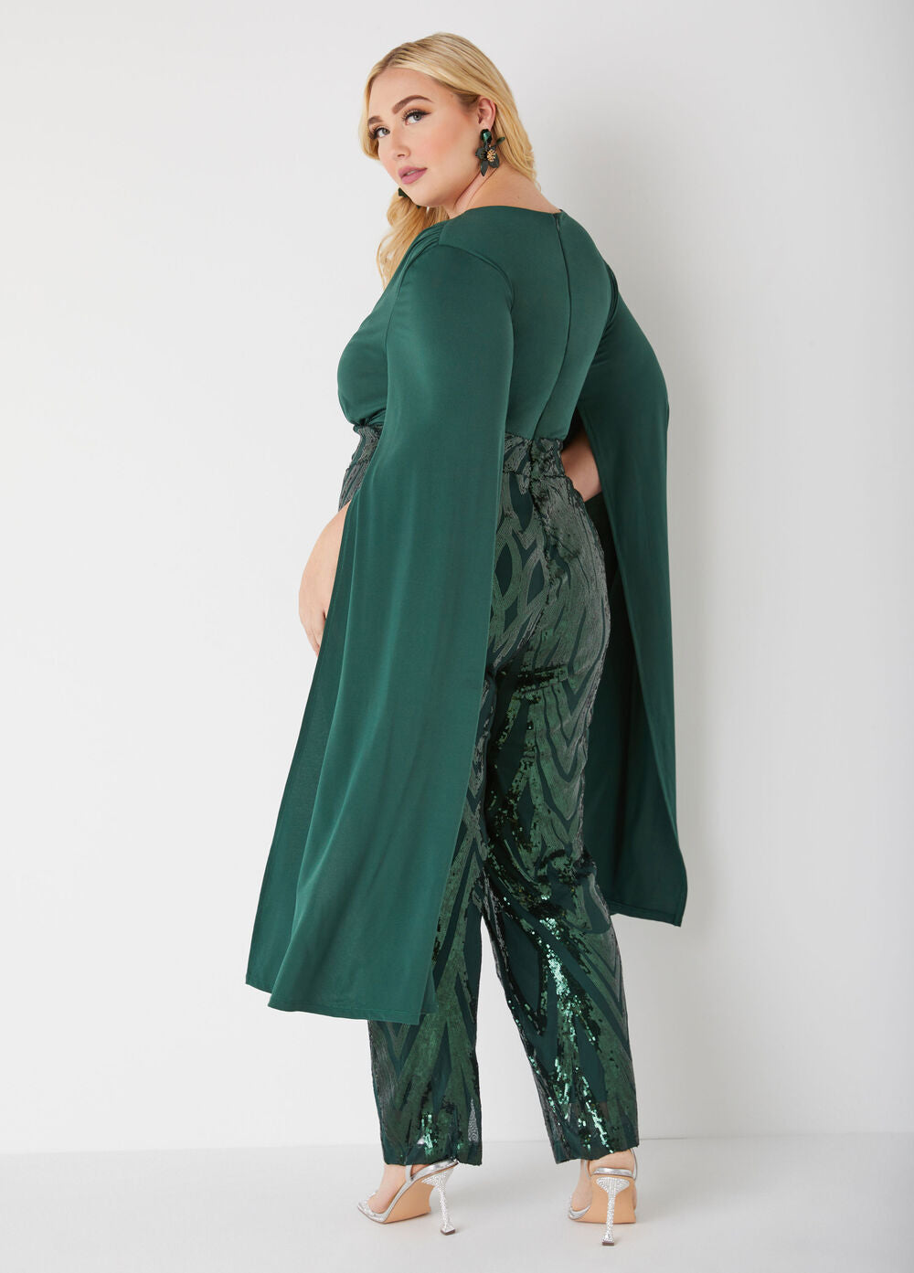 Knotted Straight Drama Sleeved Sequined Jumpsuit