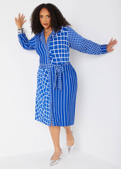 Ashley Stewart Printed Belted Shirtdress