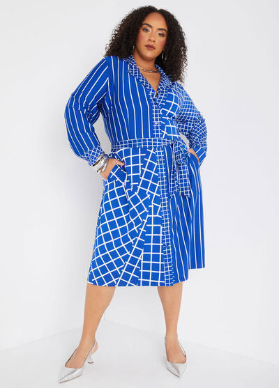 Ashley Stewart Printed Belted Shirtdress