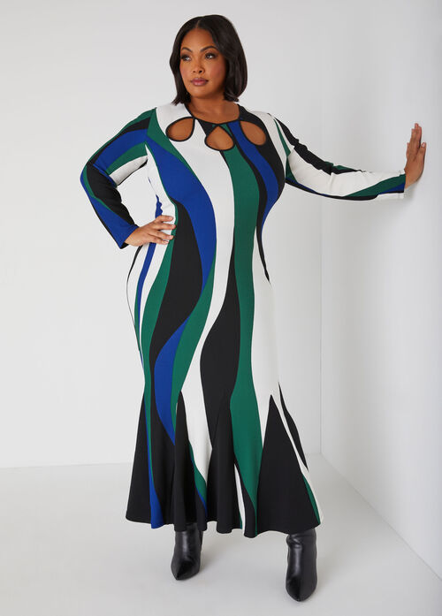 Ashley Stewart Cutout Swirl Print Maxi Dress