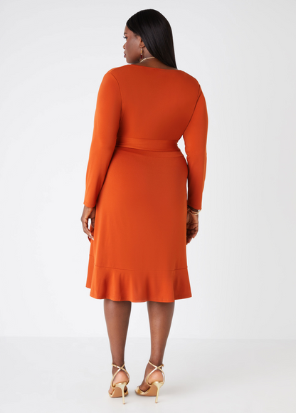 Ashley Stewart Flounced Faux Wrap Dress