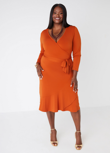 Ashley Stewart Flounced Faux Wrap Dress