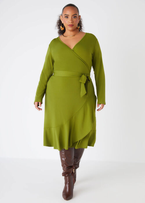 Ashley Stewart Flounced Faux Wrap Dress