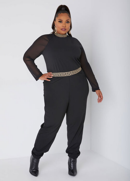 Ashley Stewart Mesh Paneled Joggers Jumpsuit