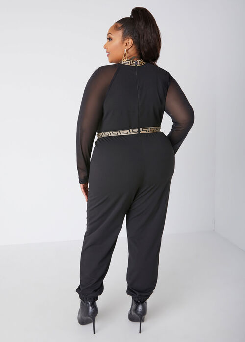 Ashley Stewart Mesh Paneled Joggers Jumpsuit