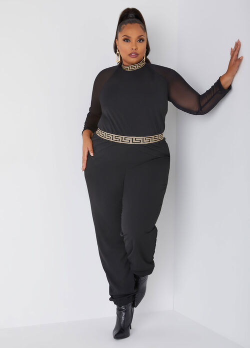 Ashley Stewart Mesh Paneled Joggers Jumpsuit