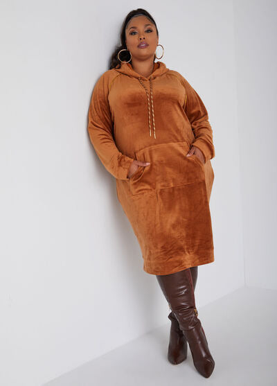 Ashley Stewart Hooded Lurex Trimmed Velour Dress