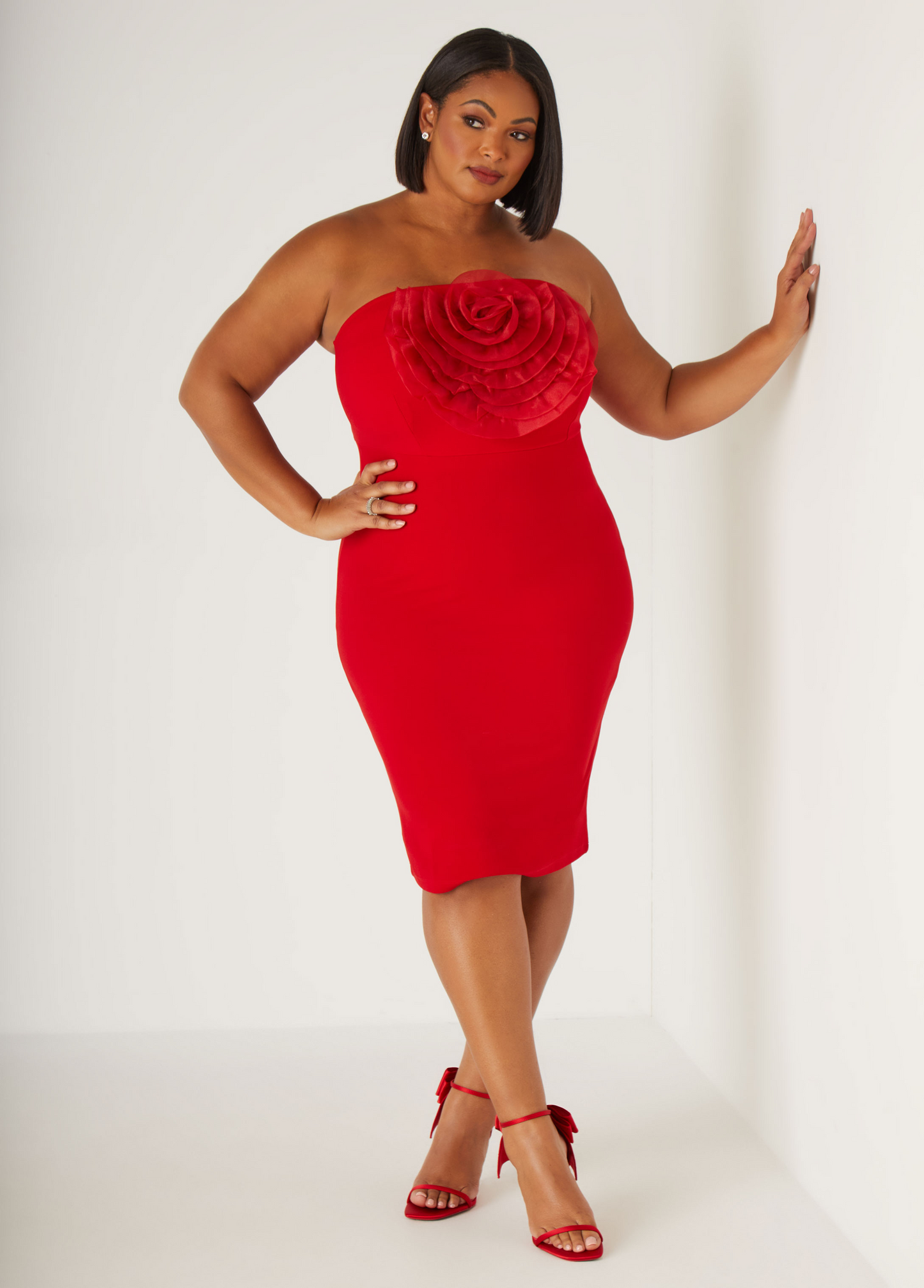 Ashley Stewart Strapless Rosette Bodycon Dress